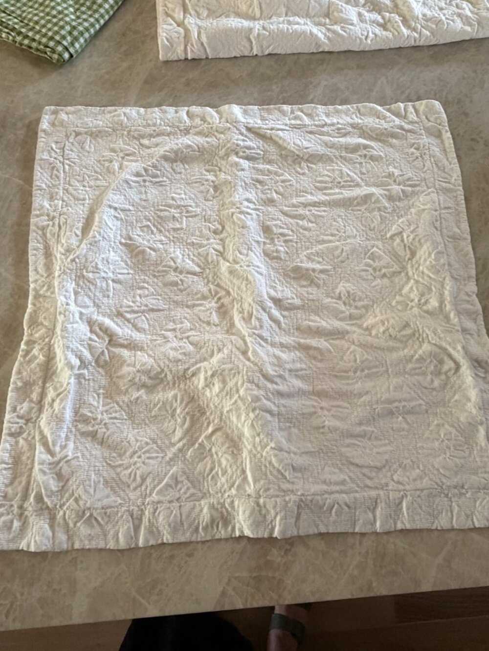 Pair of DOCOFIL White Floral Textured Euro Pillow Shams 28x28 Portugal Cotton - Picture 4 of 9